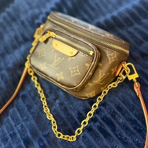Luxury Monogram Brown Leather Crossbody Bag with Gold Chain